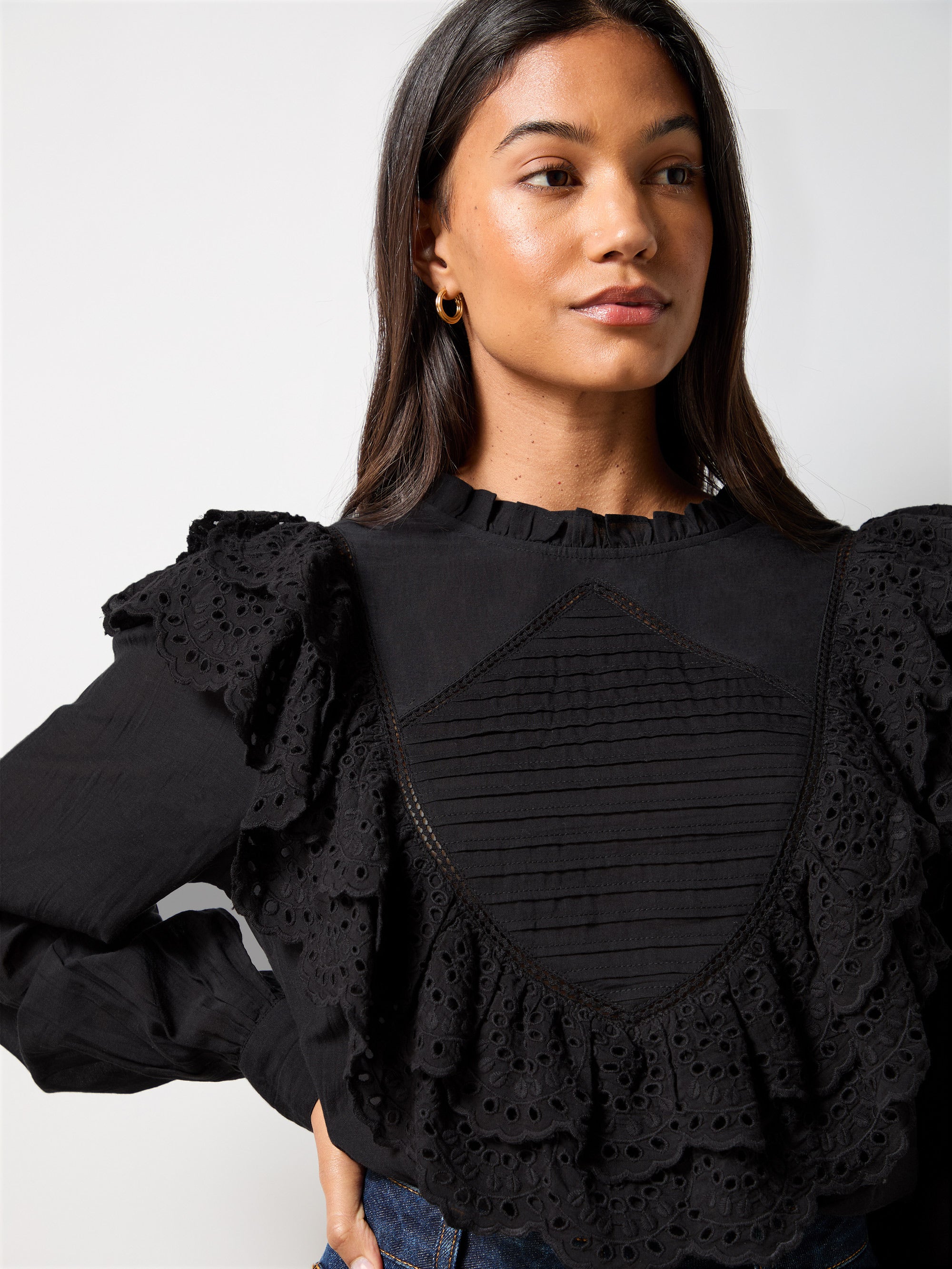 Black Frill Front Blouse – Ro&Zo