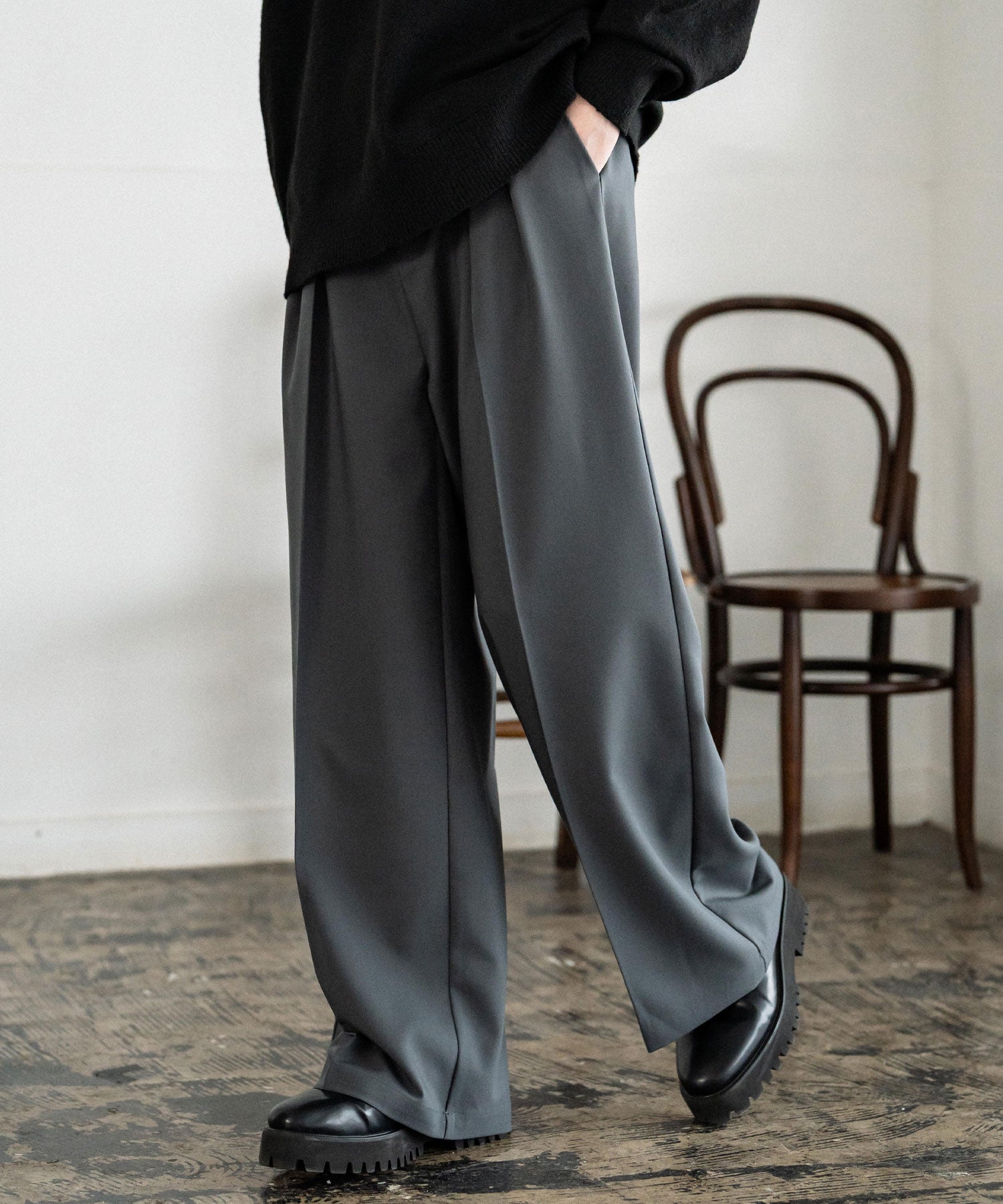 新色追加 セミワイド2タックイージーストレートスラックス 15248