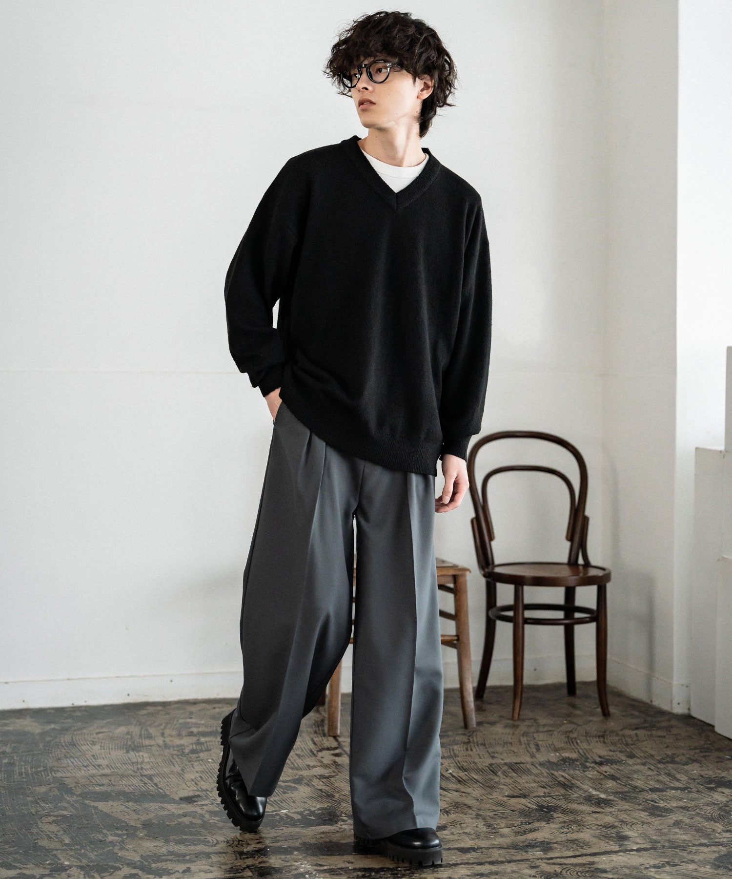 新色追加 セミワイド2タックイージーストレートスラックス 15248