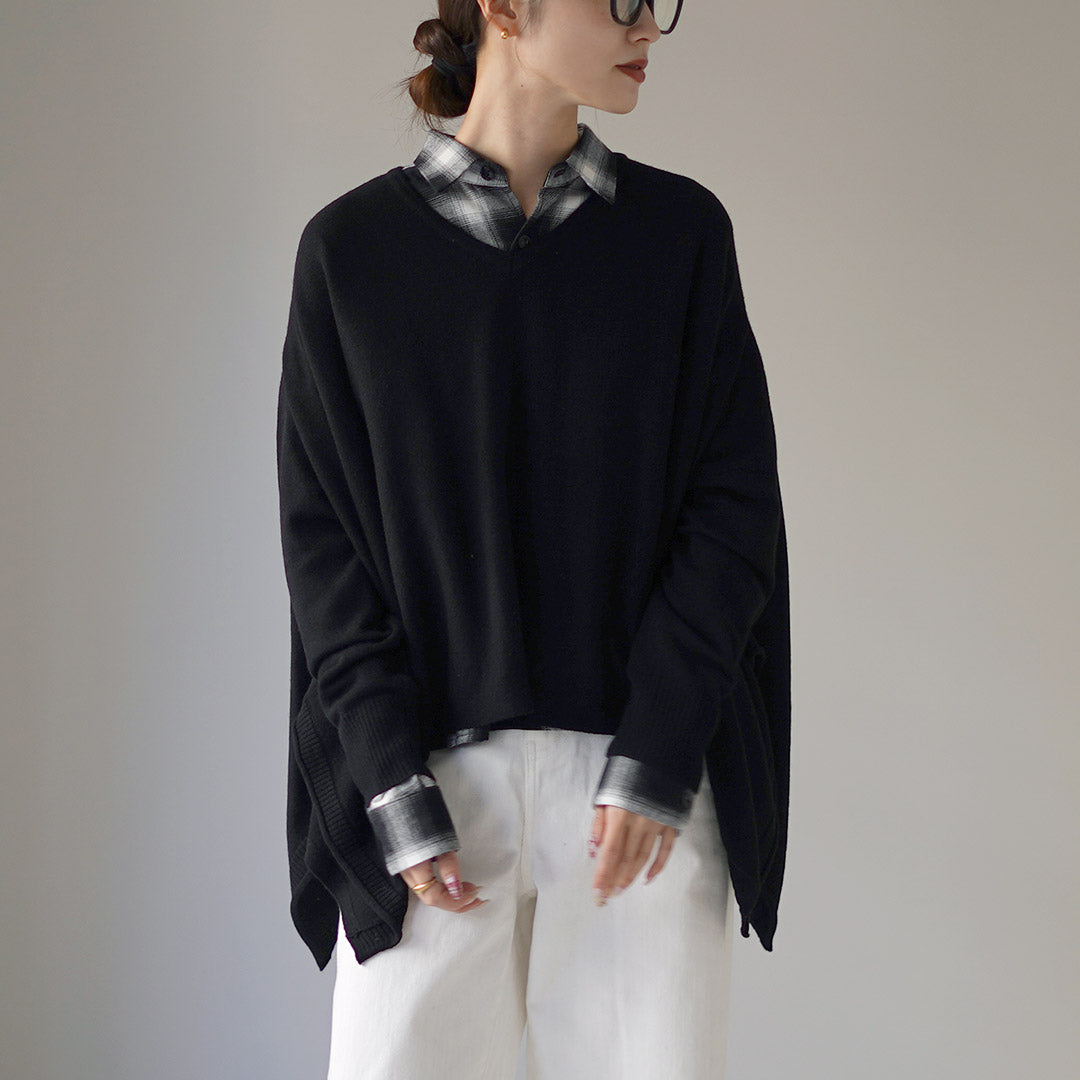 MAO MADE（マオメイド） メリノウール イレギュラーヘム Vネックプル