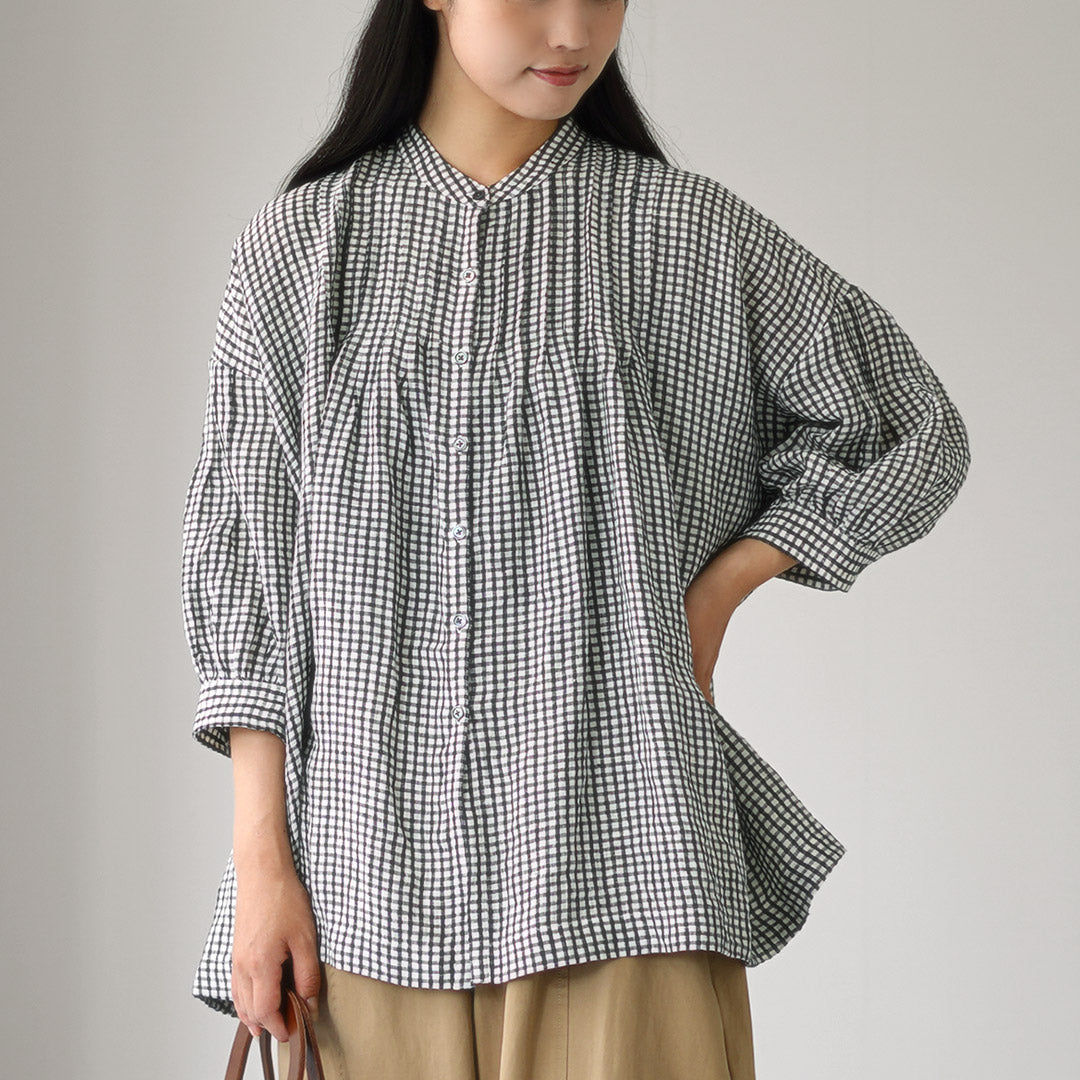 maison de soil リネン100% ピンタック チェックブラウス