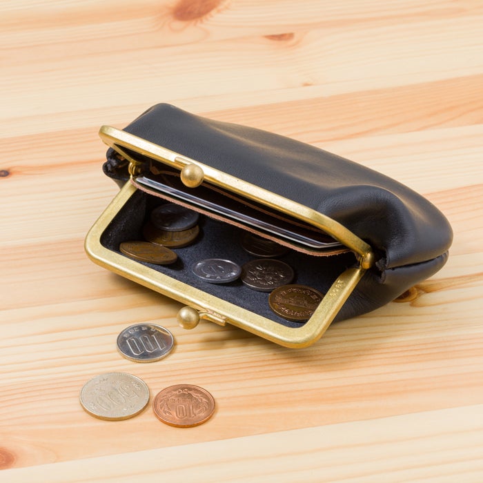 N25 レザーがま口ウォレット（ブラック・中）