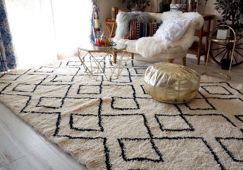 Morokkoモロッコラグ◇ダイヤ ホワイト ベニワレン トルコヴィンテージ