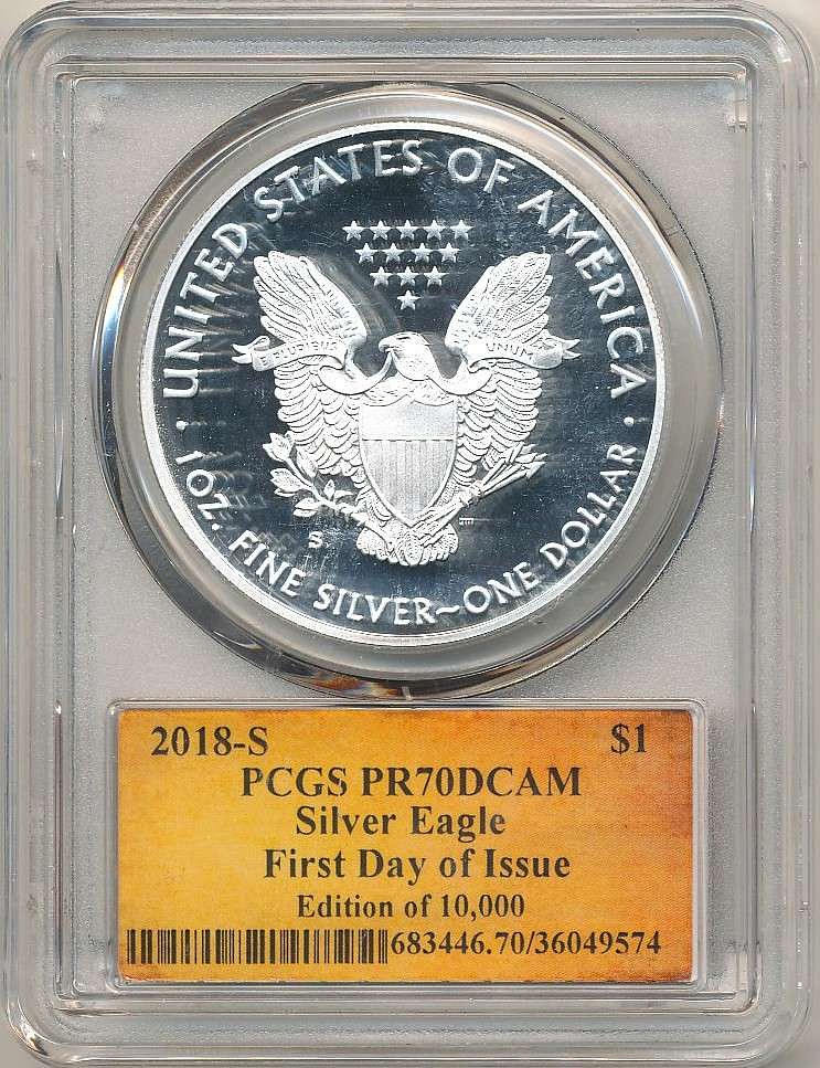 2018-S American Silver Eagle PCGS PR70 DCAM Signed By Thomas S