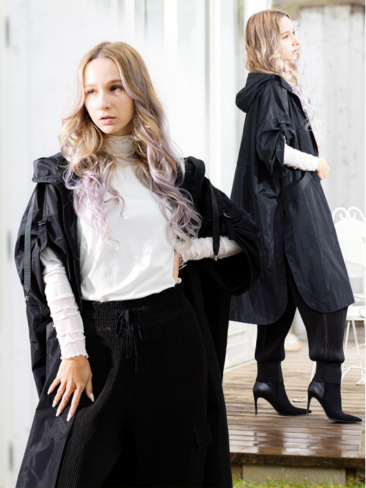 シャンブレータフタ フーデットフィールドコート/ビッグシルエット