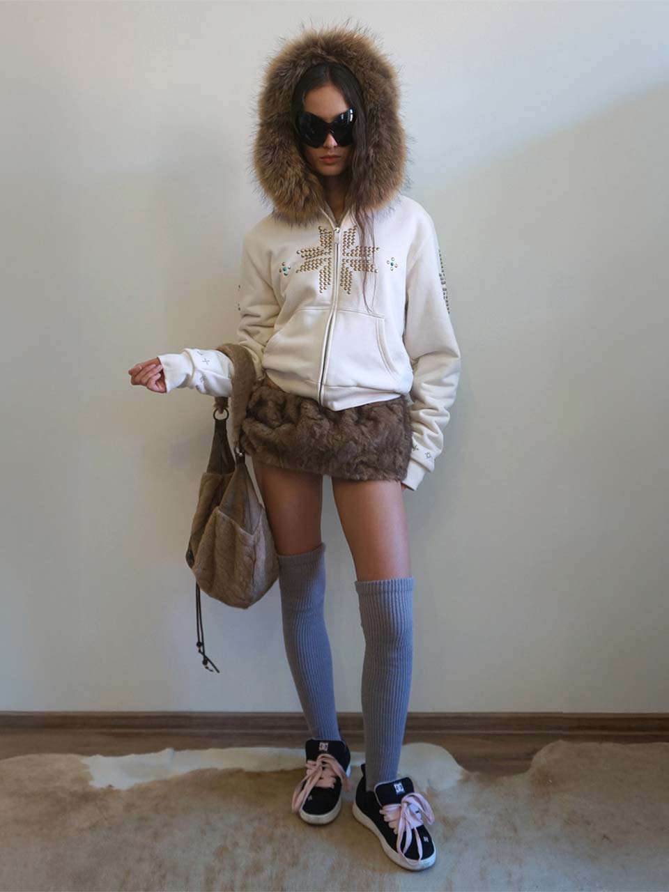 Fur Trimming Hooded Zip-Up Dirty White – SCULPTOR JAPAN