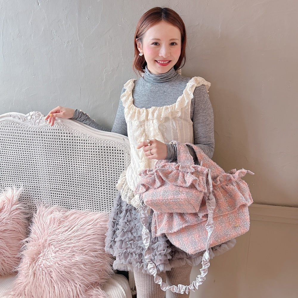 フリルバッグ Tweedy Bebe【ピーチ×シルバー】2サイズ – Saha by elliee