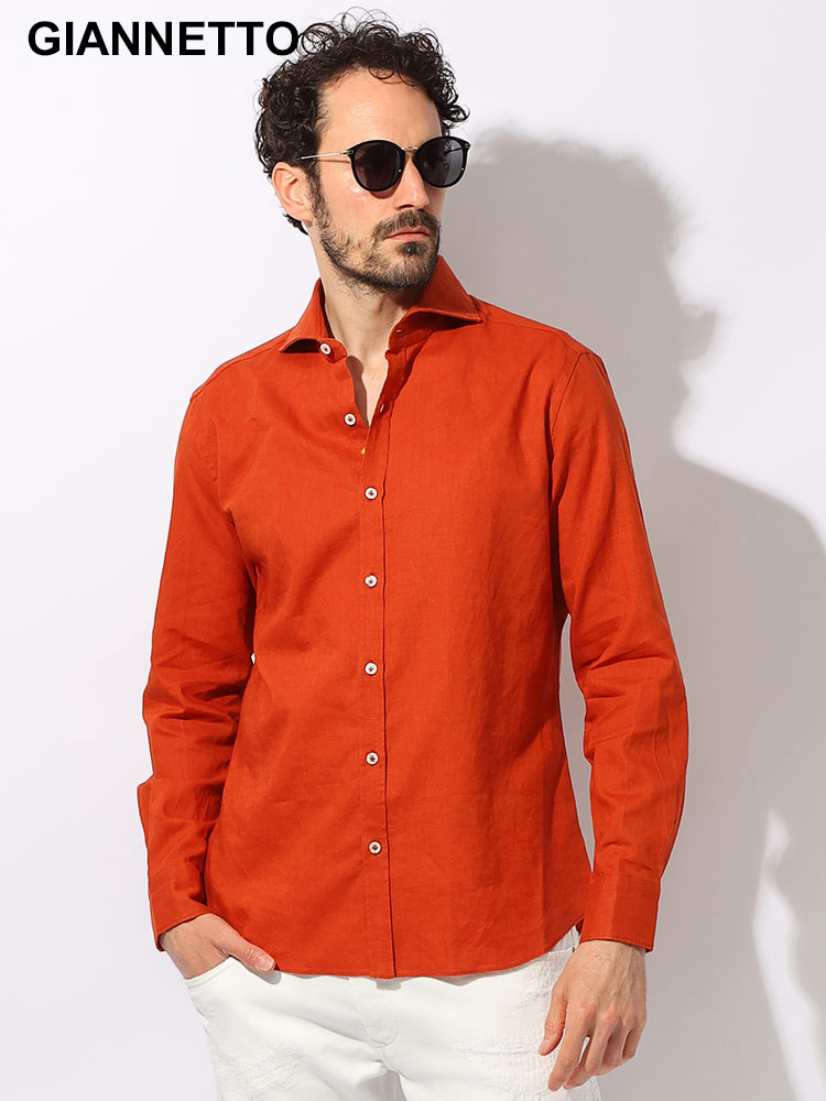 GIANNETTO (ジャンネット) リネン スリムフィット 無地 カッタウェイ