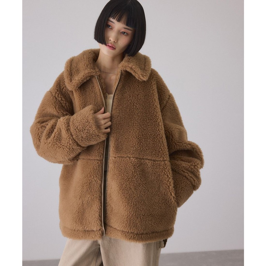 アダム エ ロペ ADAM ET ROPE' スウイッチングボアブルゾン （キャメル