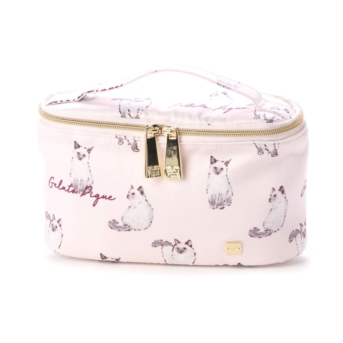 ジェラートピケ gelato pique ネコ柄サテンバニティポーチ （ピンク