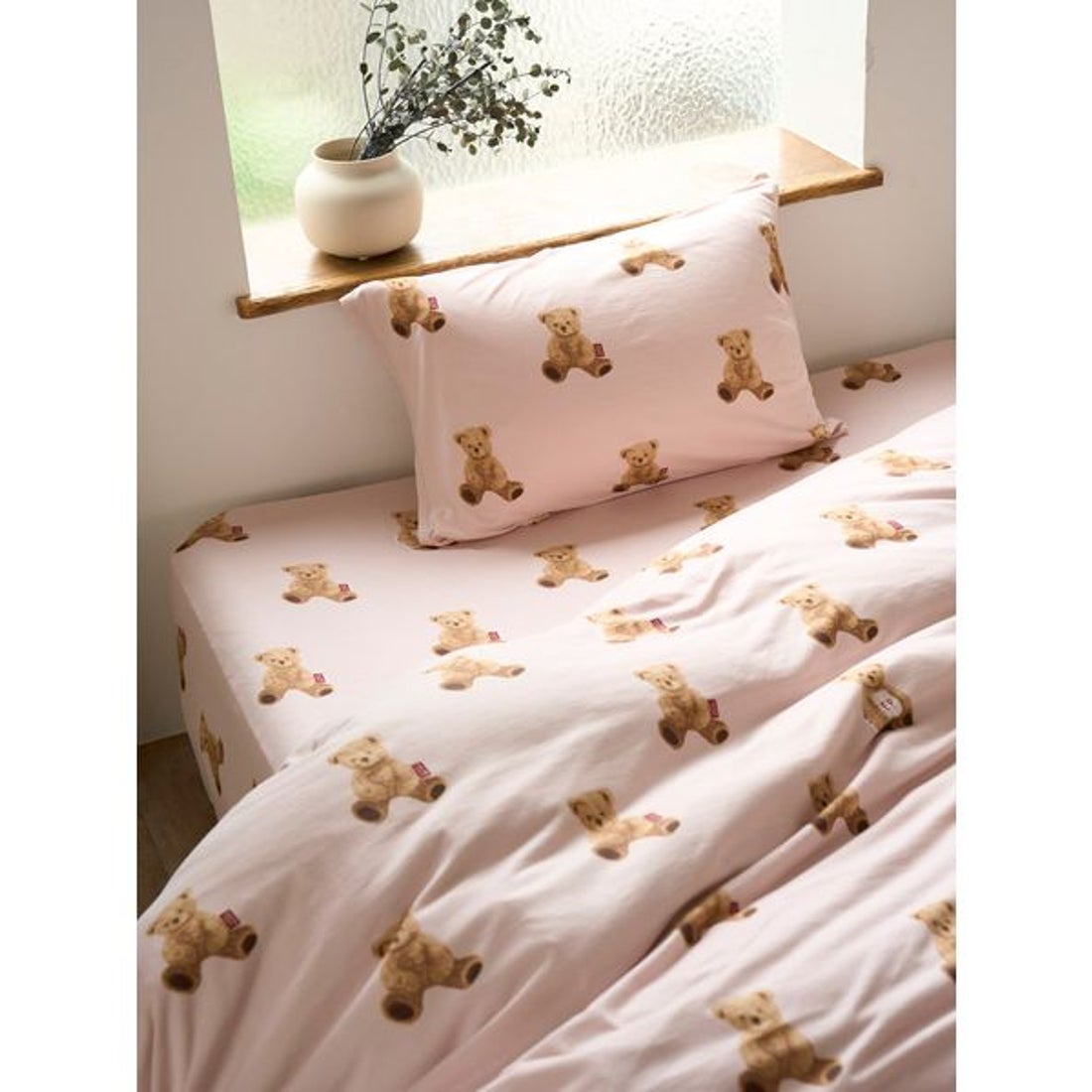 ジェラートピケ ベア 寝具 2点セット ダブル ベージュ Sleep】ベア柄2