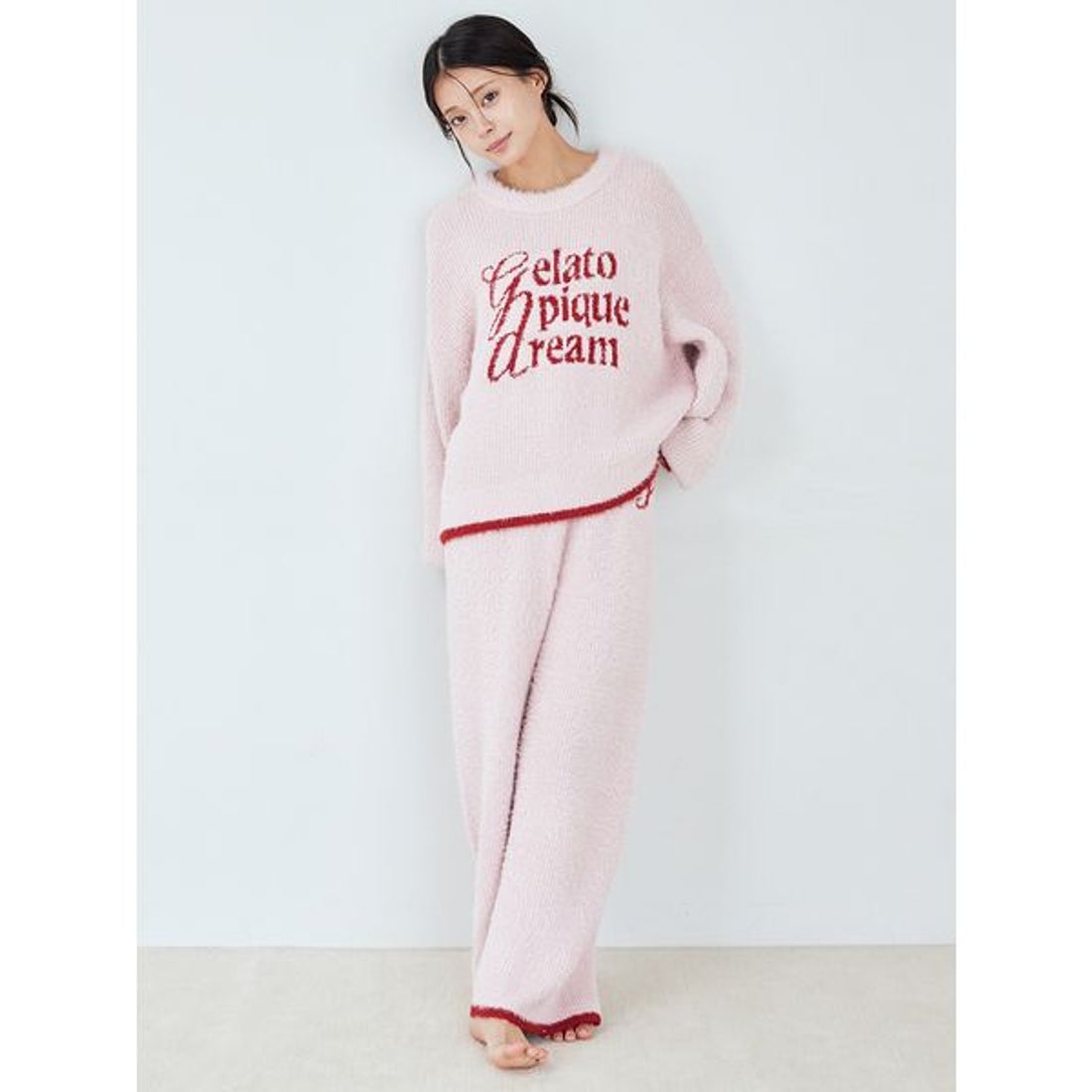 ジェラートピケ gelato pique ラメフェザーロングパンツ （RED