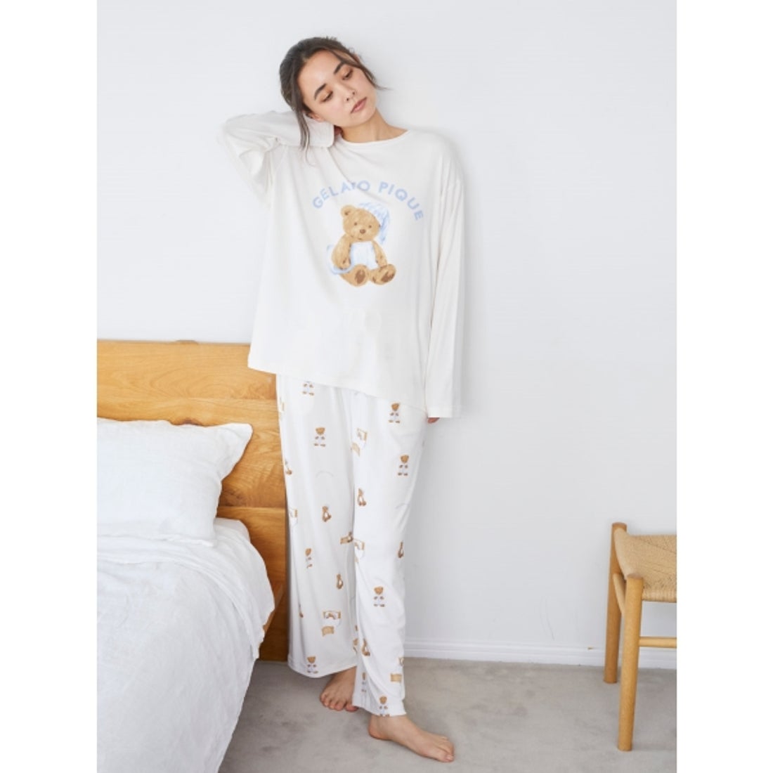 ジェラートピケ gelato pique GOOD NIGHT BEAR柄ロングパンツ （OWHT