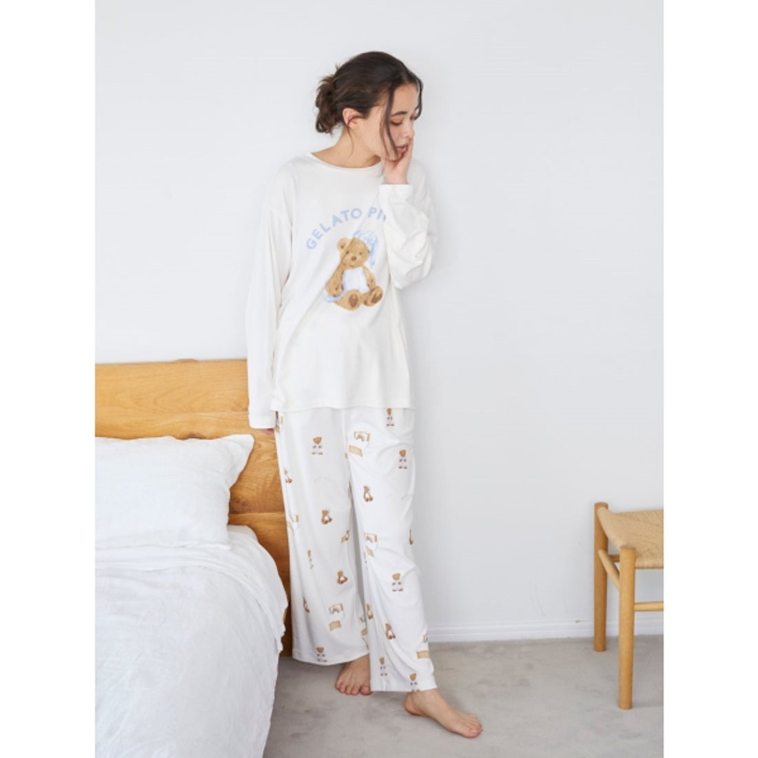 ジェラートピケ gelato pique GOOD NIGHT BEAR柄ロングパンツ （PNK