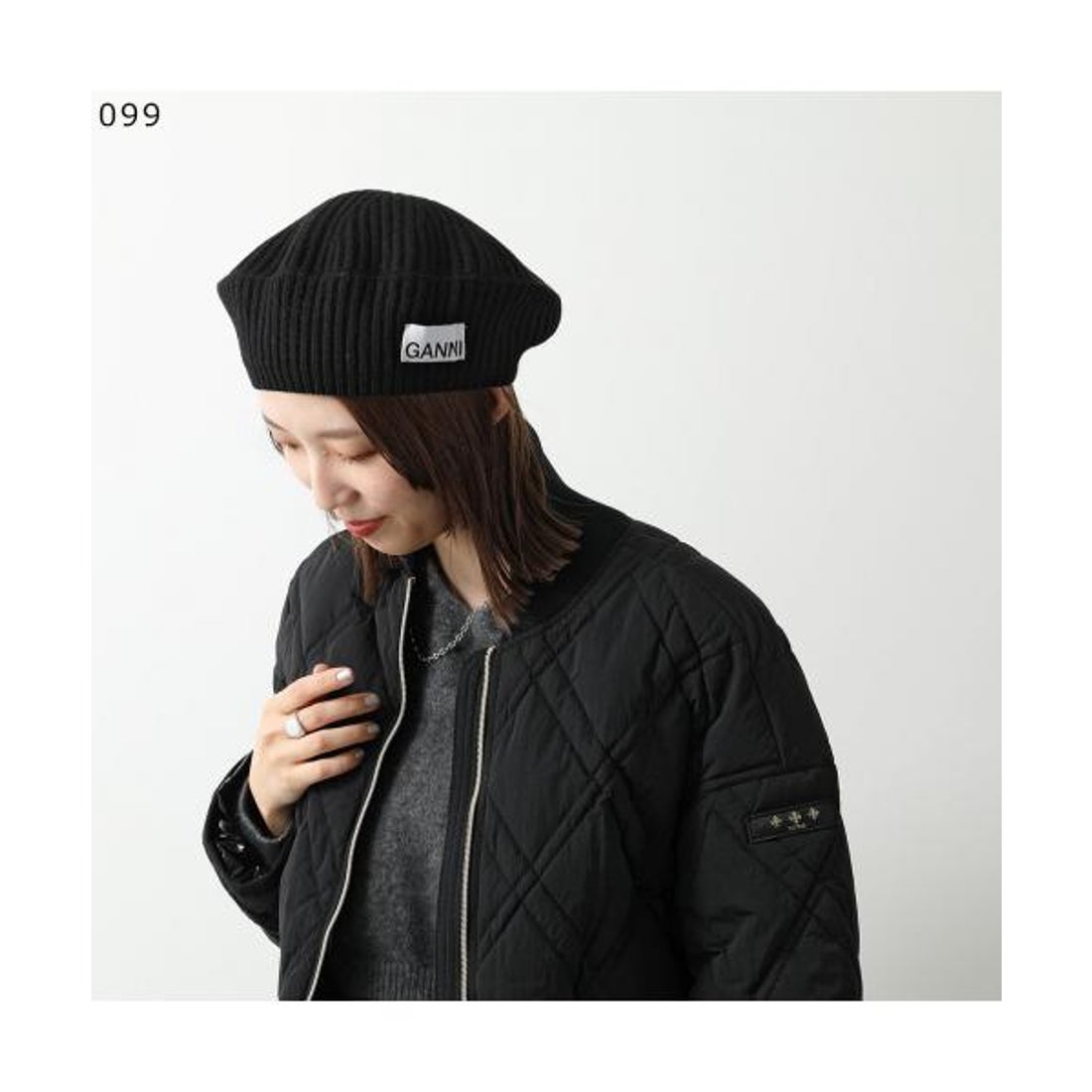 ガニー GANNI GANNI ベレー帽 Structured Rib Beret ニット ロゴ