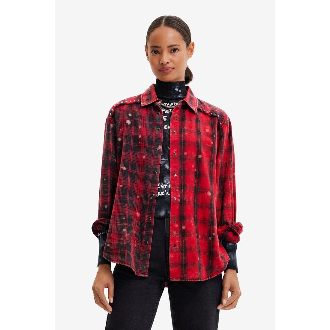 デシグアル Desigual パンク系 タータンチェック シャツ （ピンク