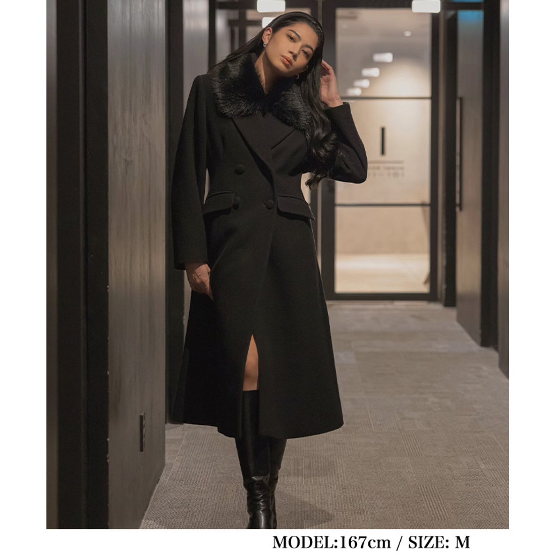 アンビエント AMBIENT ファーカラーメルトンウールロングコート