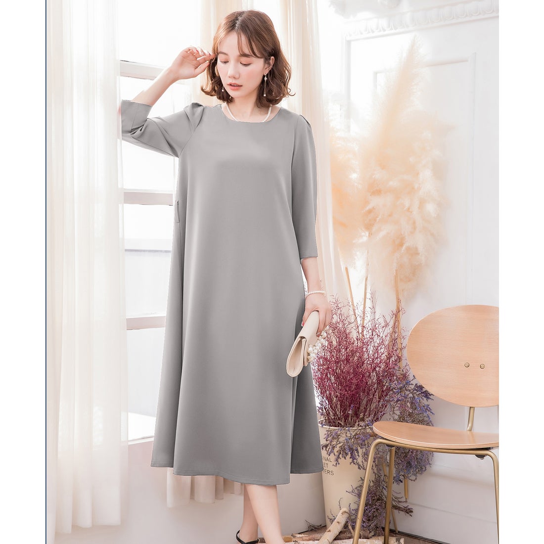 ドレスプラス DRESS+ フレアロング丈結婚式ワンピース （レディッシュ