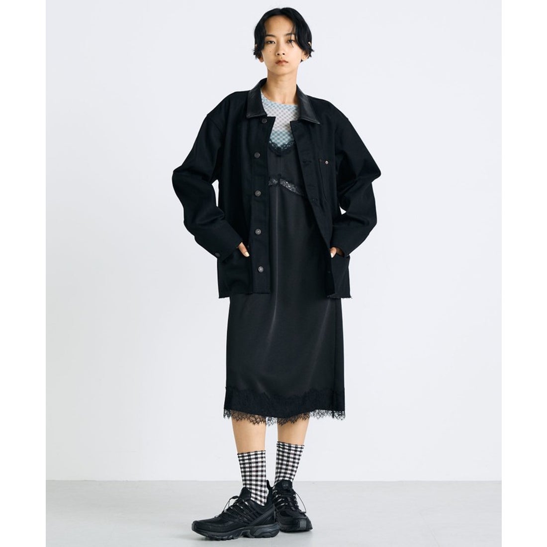 エディション Edition カットオフ ブラックデニム カバーオール （19