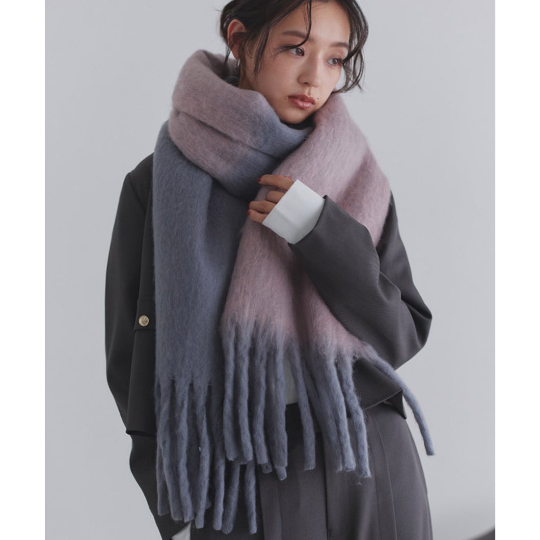 クラム ECLAM バイカラーメランジマフラー （ピンク×グレー