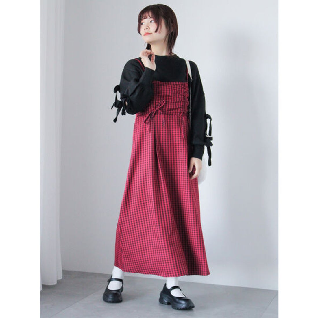 エヘカソポ ehka sopo ギンガムチェックドロストキャミワンピース
