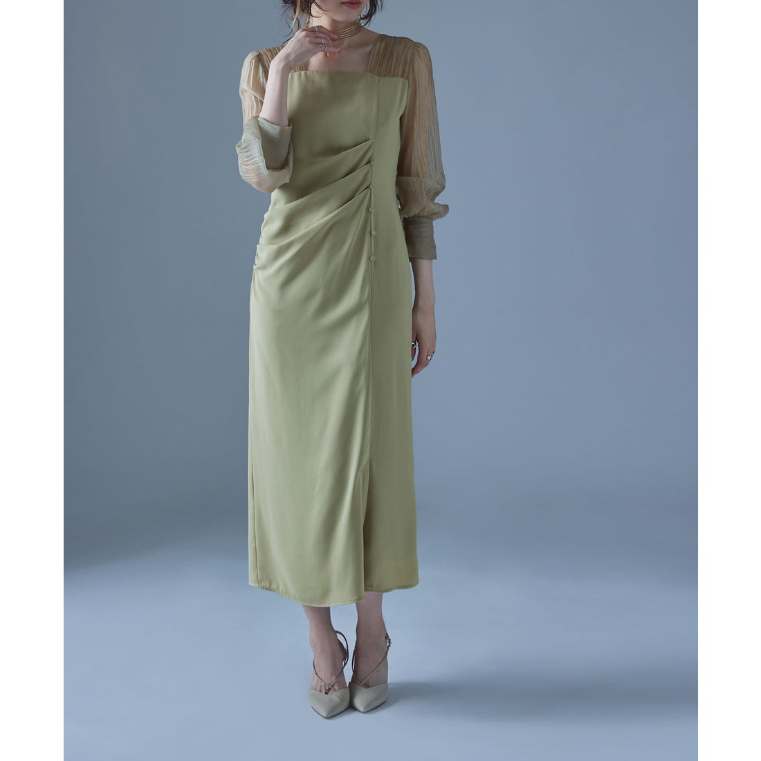 エトル etoll. ドレープデザインIラインドレス （グリーン