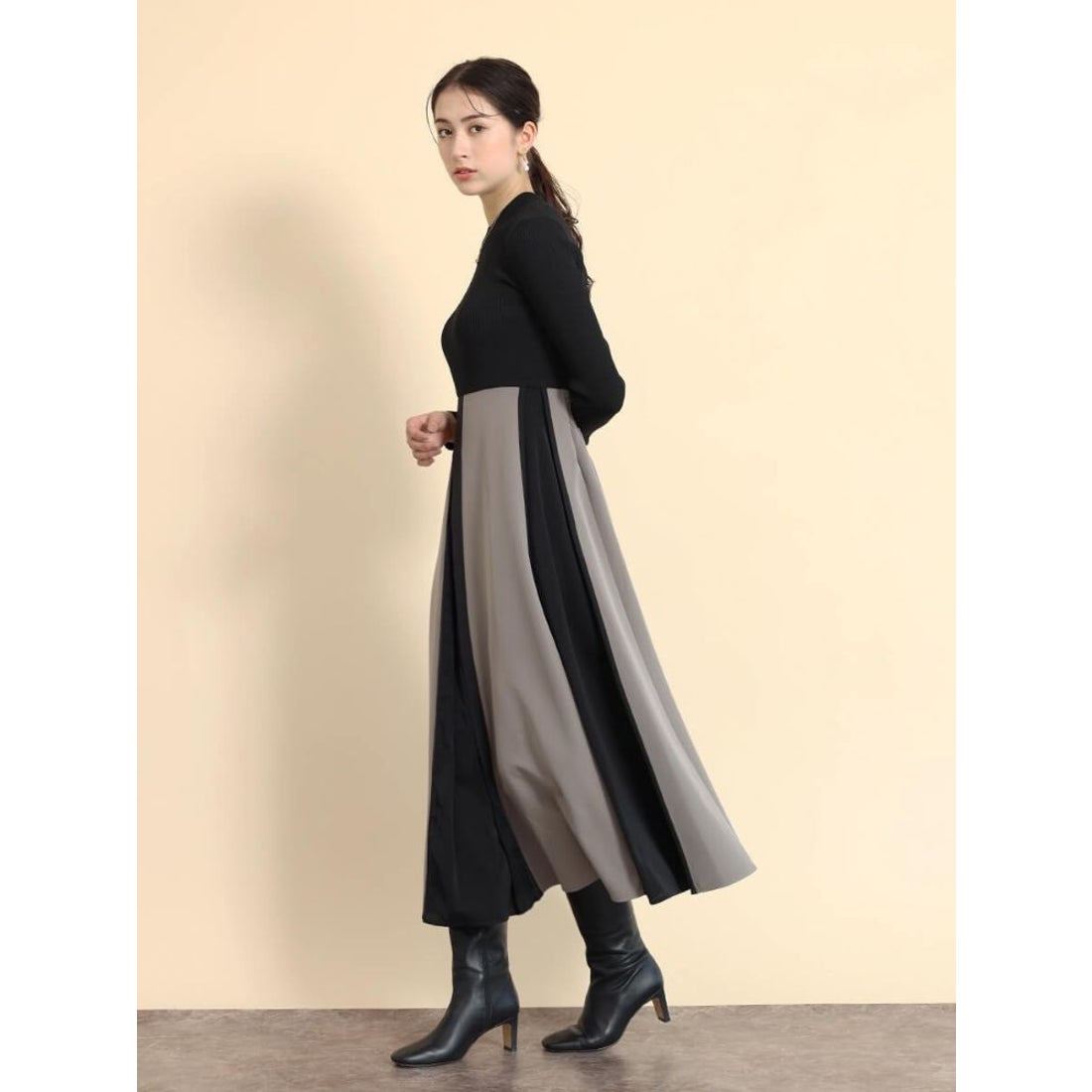 フェンネル FENNEL バイカラー異素材コンビワンピース （ダークピンク