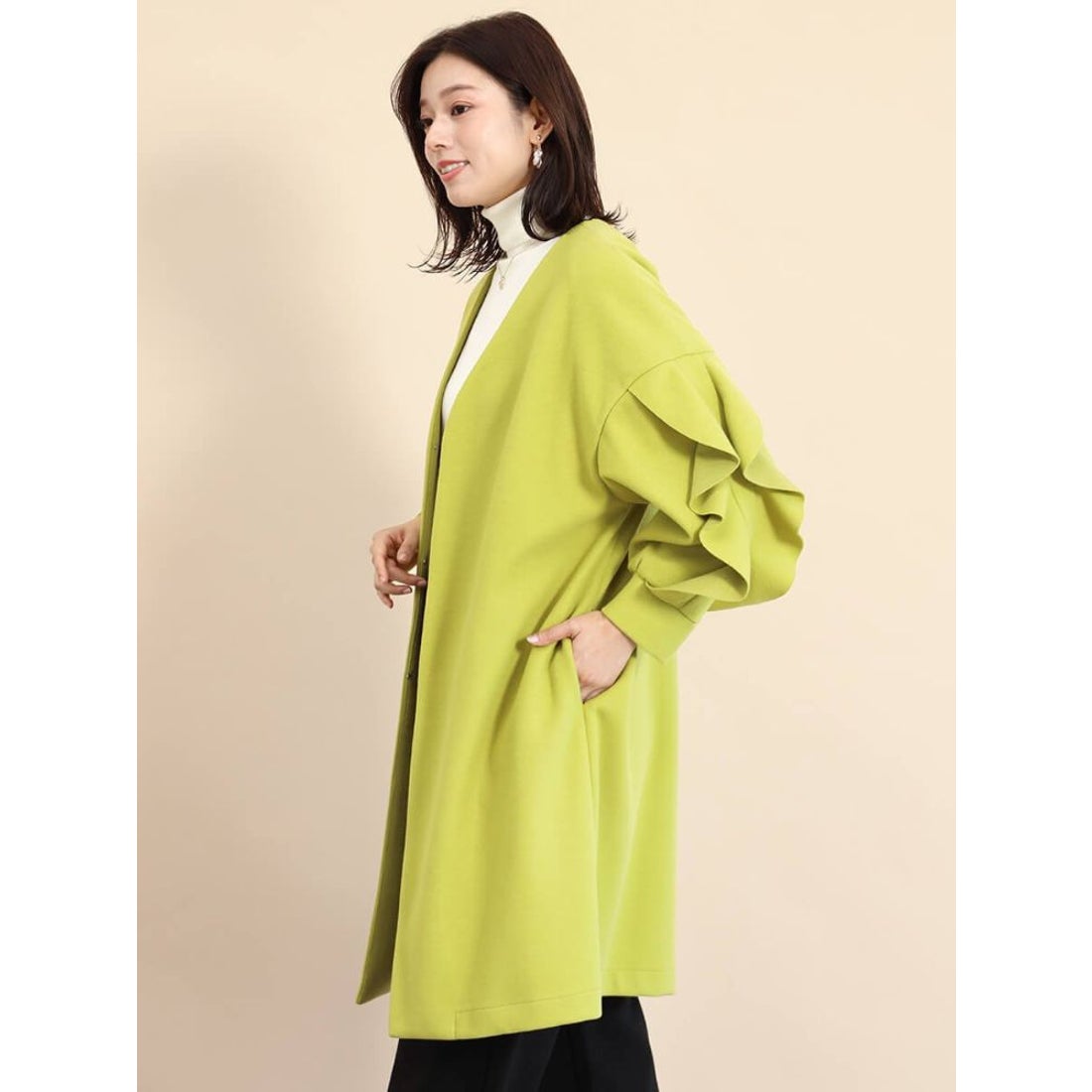 フェンネル FENNEL Vネックフリルスリーブコート （ターコイズ