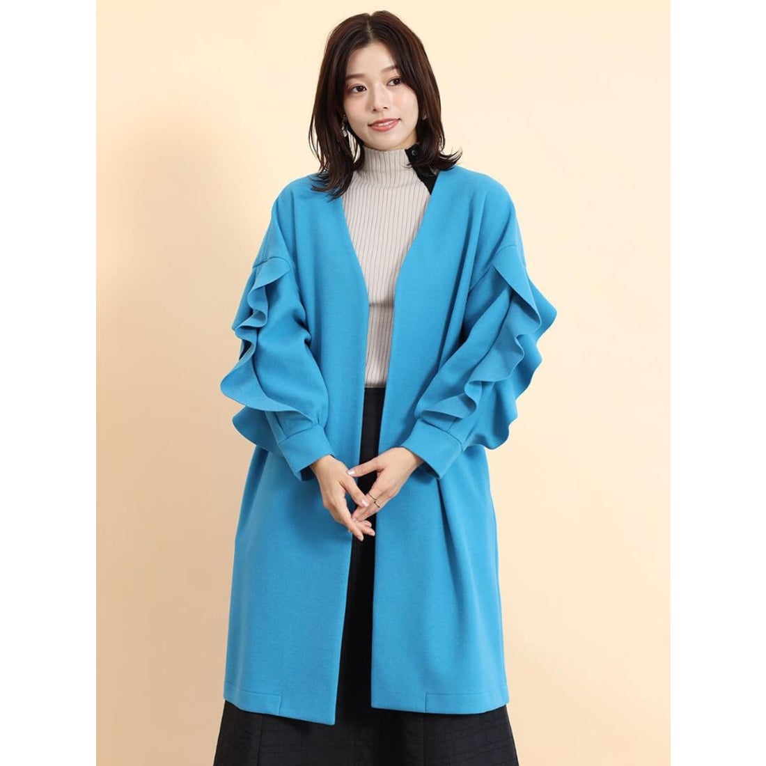 フェンネル FENNEL Vネックフリルスリーブコート （ターコイズ