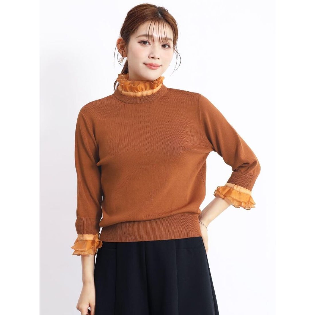 フェンネル FENNEL フリル付きニットトップス （ブラック