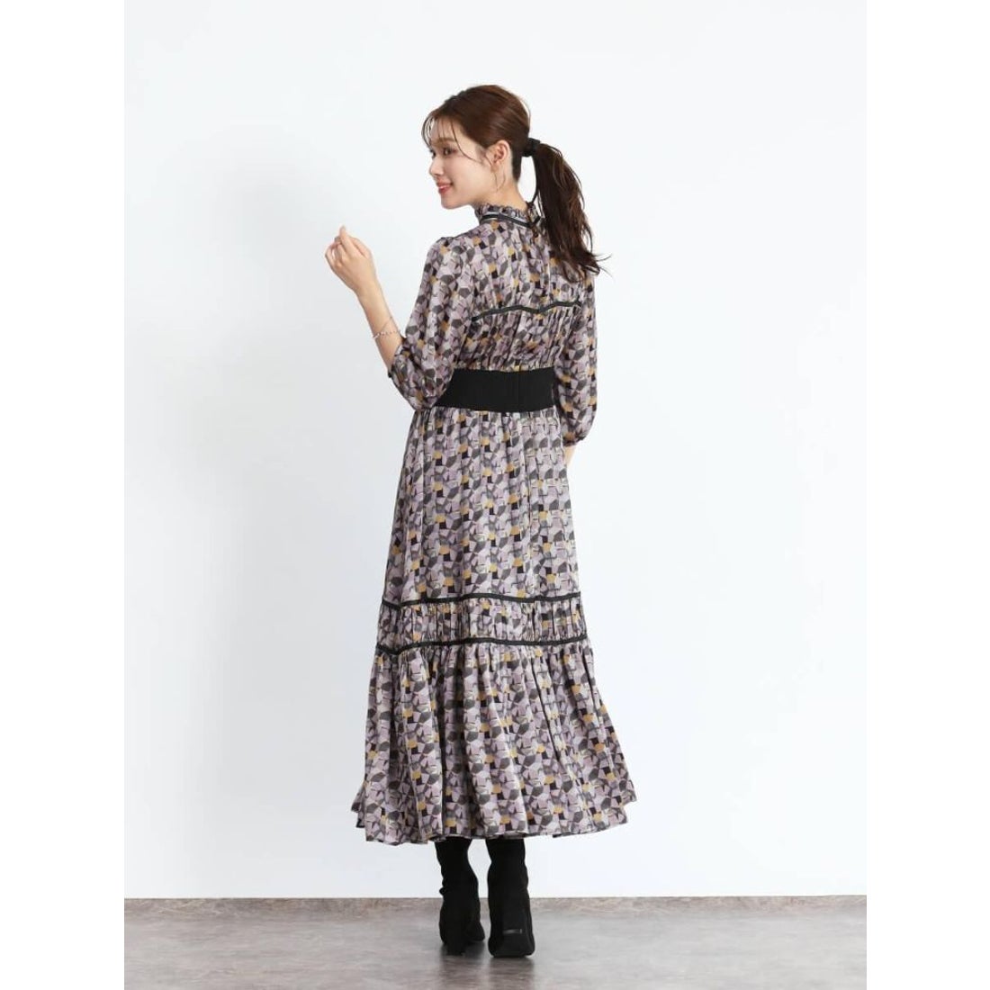 フェンネル FENNEL レトロパターンロングスリーブフレアワンピース