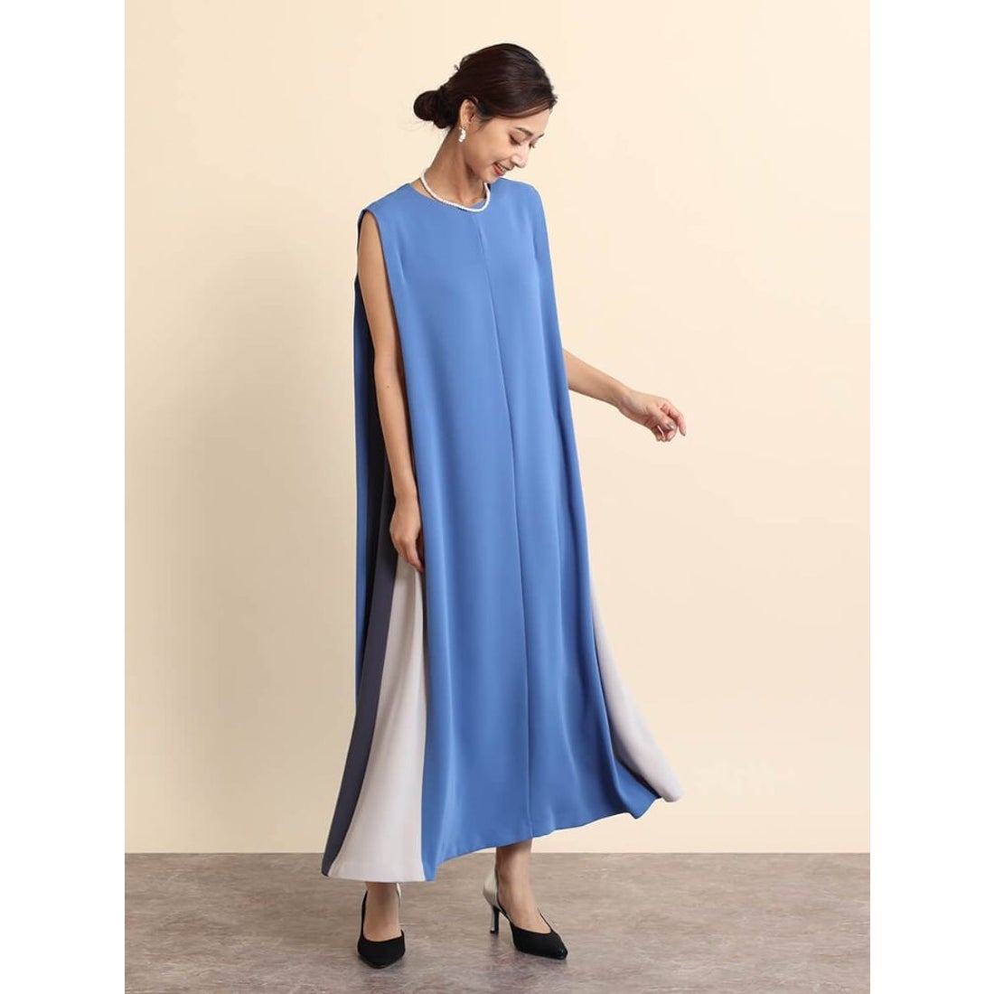 フェンネル FENNEL サイド配色カラーAラインワンピース （ブルー