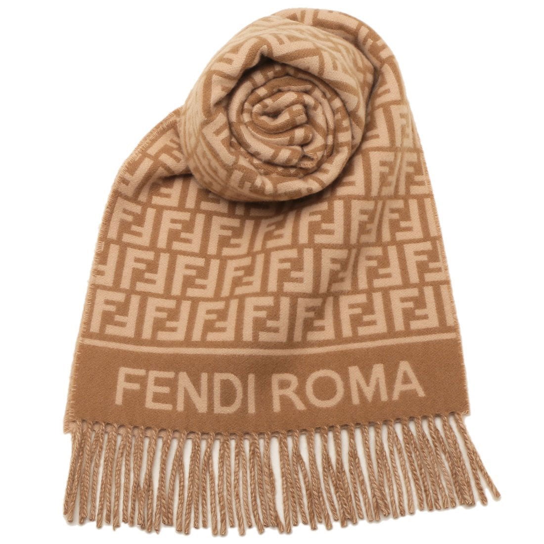 フェンディ FENDI マフラー フリンジ FFロゴ ベージュ レディース