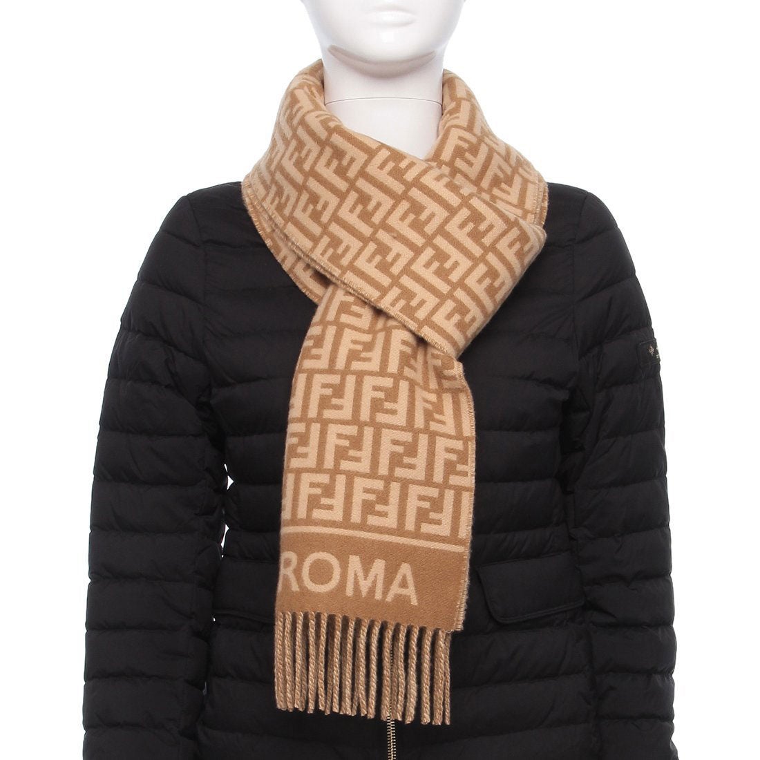 フェンディ FENDI マフラー フリンジ FFロゴ ベージュ レディース