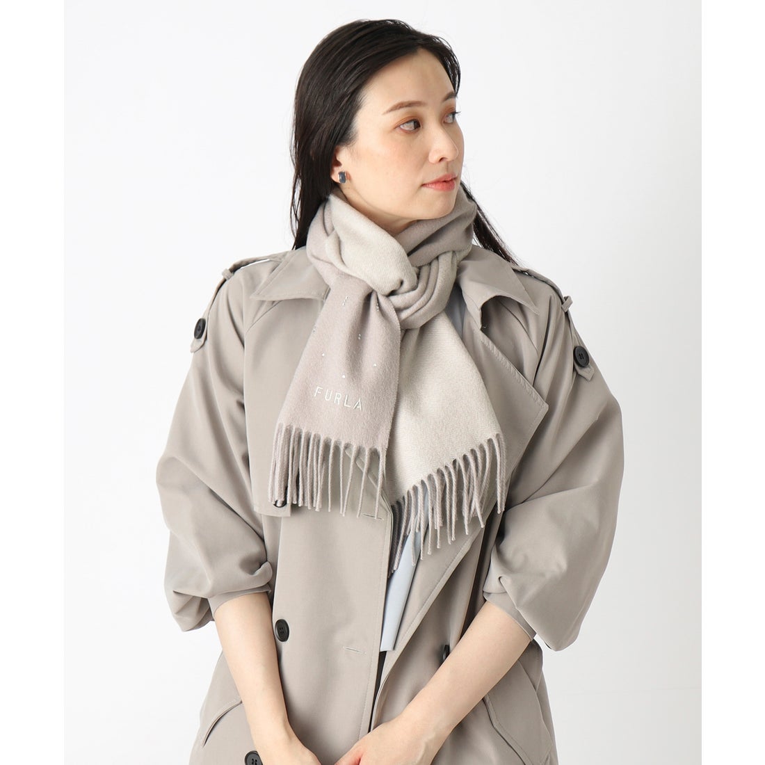 FURLA 【洗える】カシミヤ100％紡毛厚手マフラー 30×180cm ラメライン
