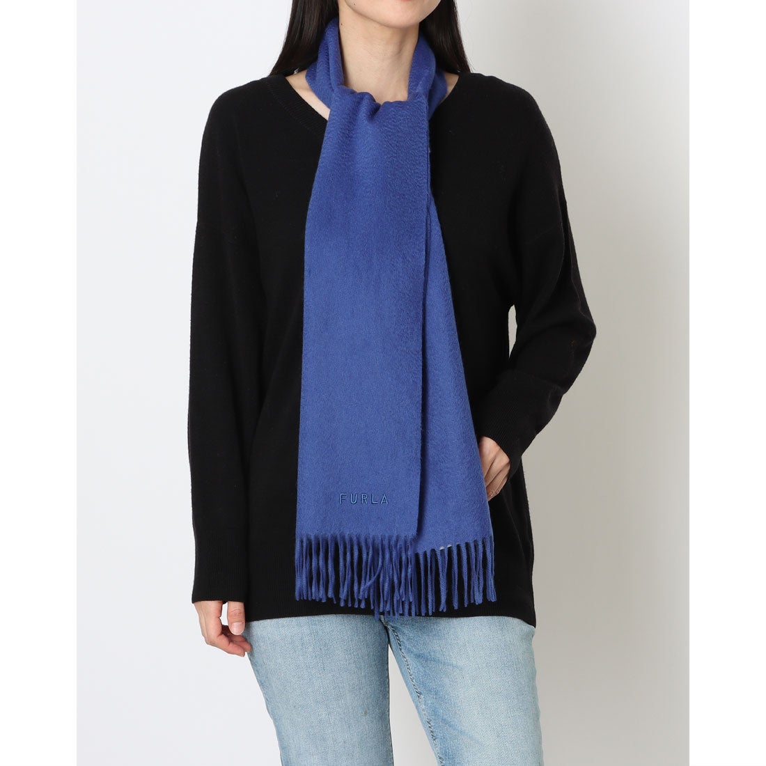 FURLA 【洗える】カシミヤ100％紡毛厚手マフラー 30×180cm 無地 ロゴ