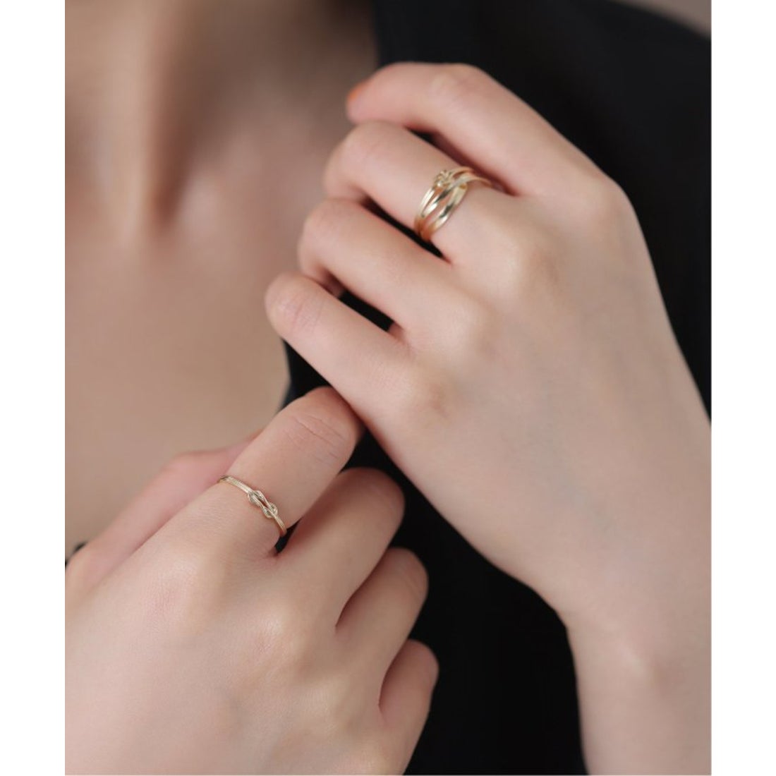 リラ Lilas 2ラインツイストモチーフリング K10 （ゴールド