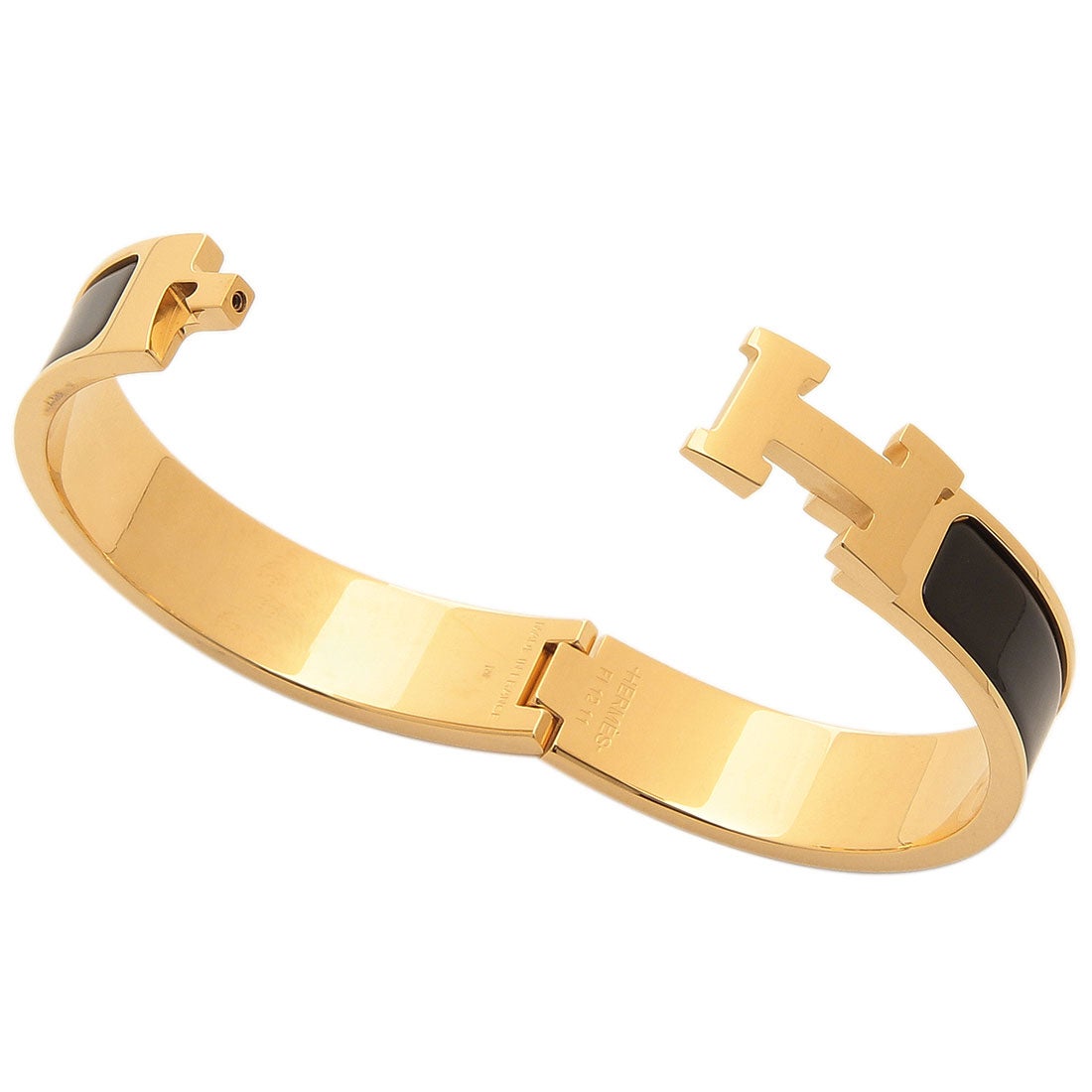 エルメス Hermes ブレスレット バングル クリックH ブラック ゴールド