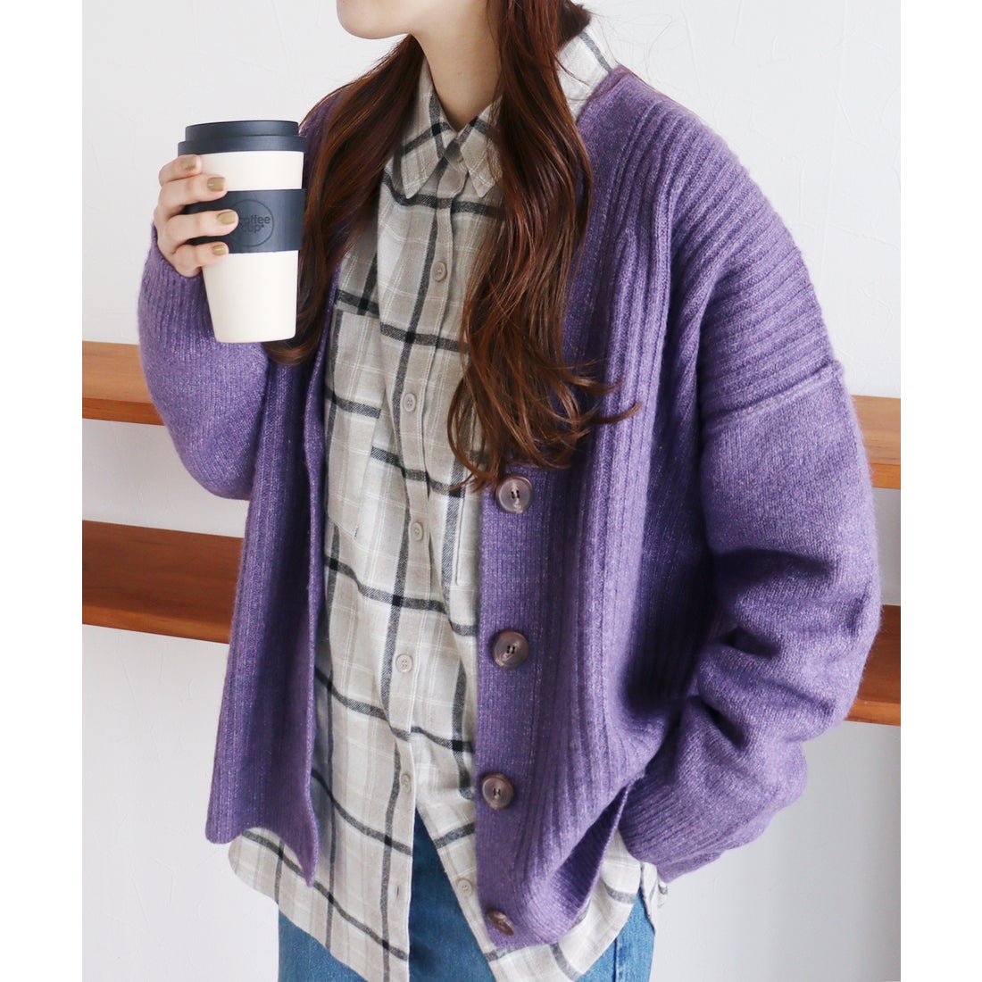 レカ reca Vネックリブ編みニットカーディガン（bel-eb-5111