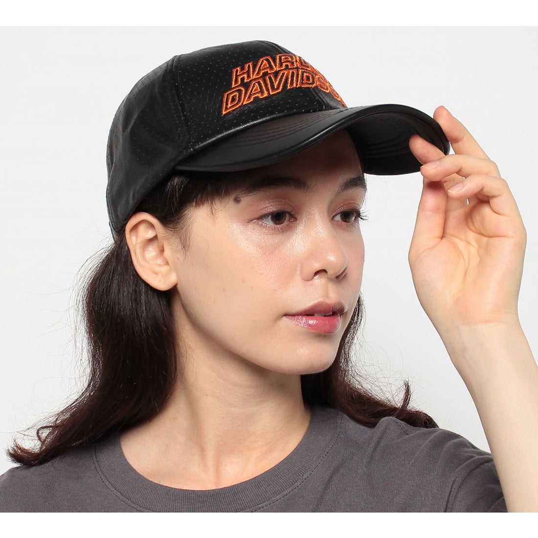 ファクトリーパンチングレザーベースボールキャップ -ハーレー