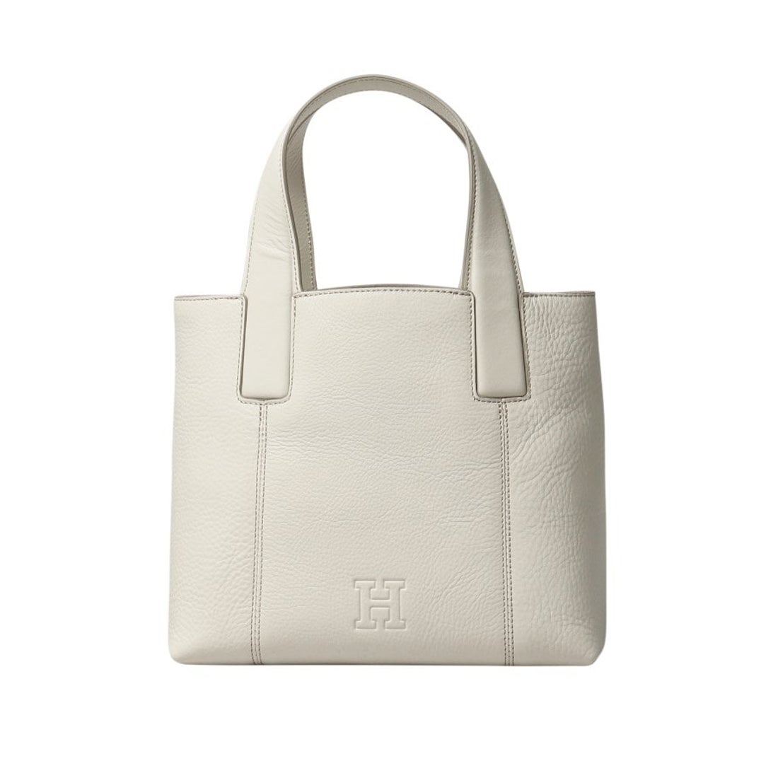 美品】ヒロフ トートバッグ バケツ型 シボ革 ホワイト Hロゴ 手提げ