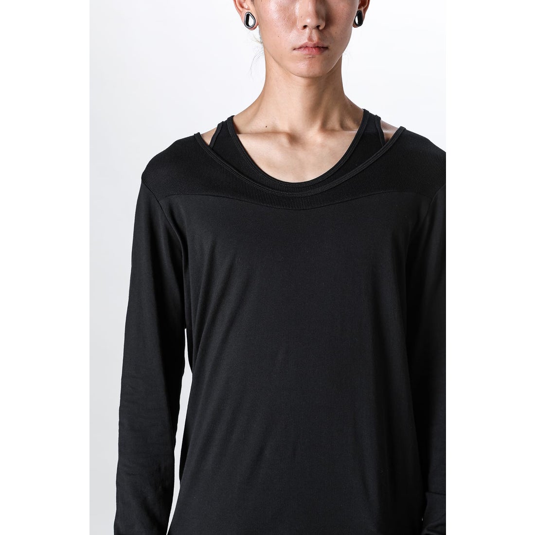 ユリウス JULIUS Cotton Jersey Switching Long Sleeve T-shirt（BLACK