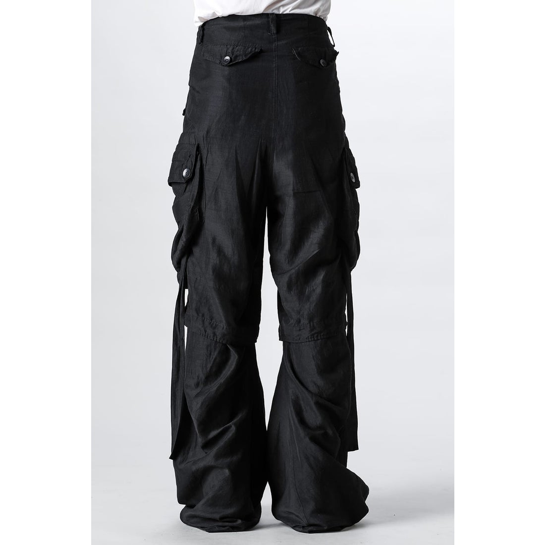 ユリウス JULIUS Rayon Ramie Cloth Wide Gasmask Cargo Pants（BLACK