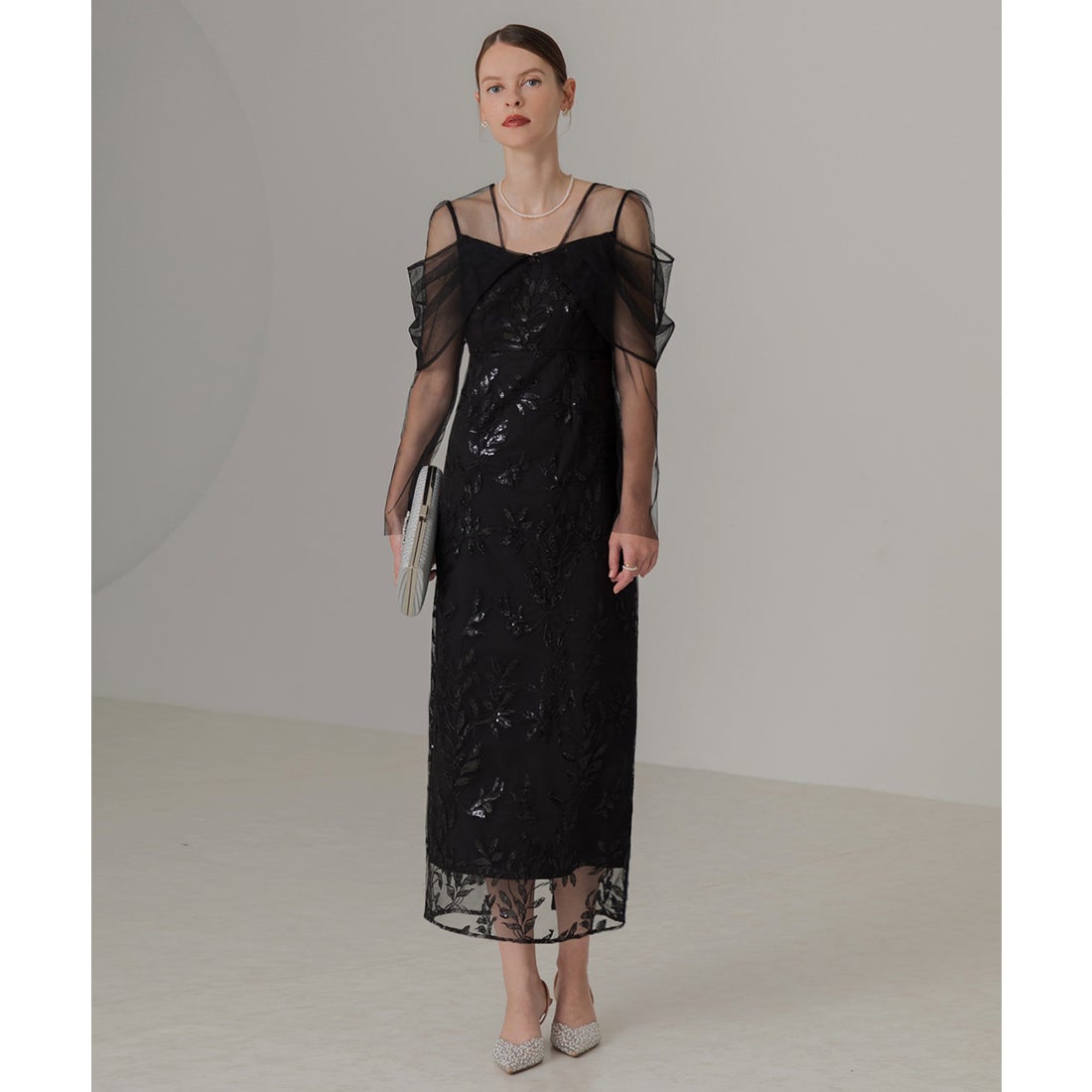 レジャ Leja チュールロングスリーブリーフIラインドレスワンピース