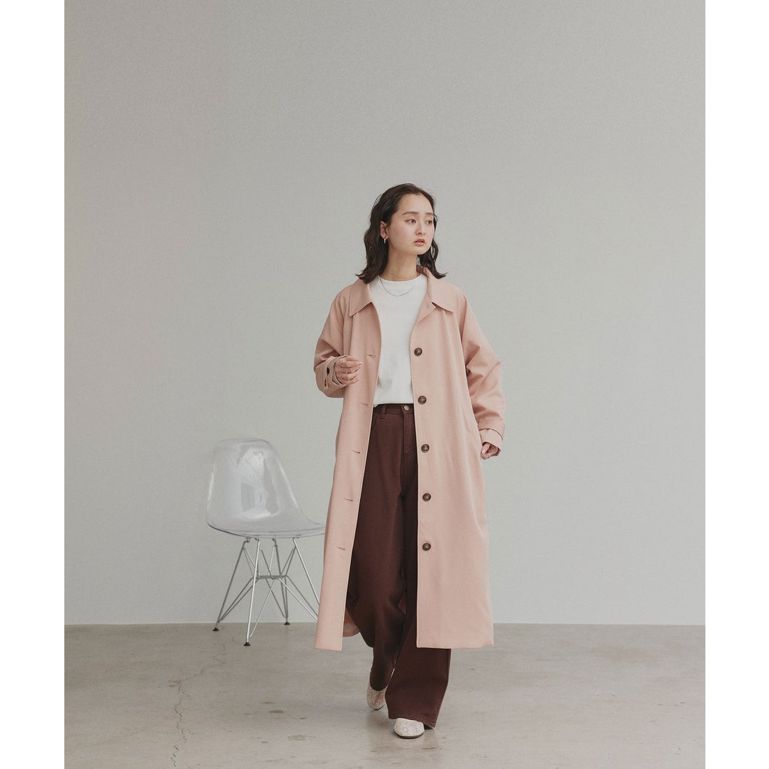 アドティエ ad thie ステンカラーコート ロング パステル ラグラン