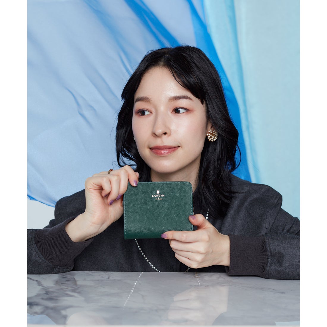 LANVIN en Bleu リュクサンブール 2つ折り財布 Lファスナー ディープ