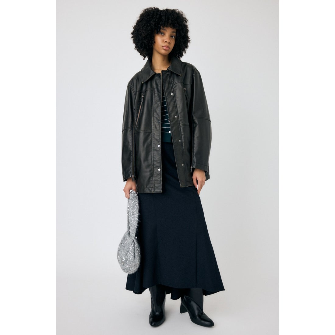 MOUSSY AGED F/LEATHER MIDDLE ジャケット BLK -ファッション通販