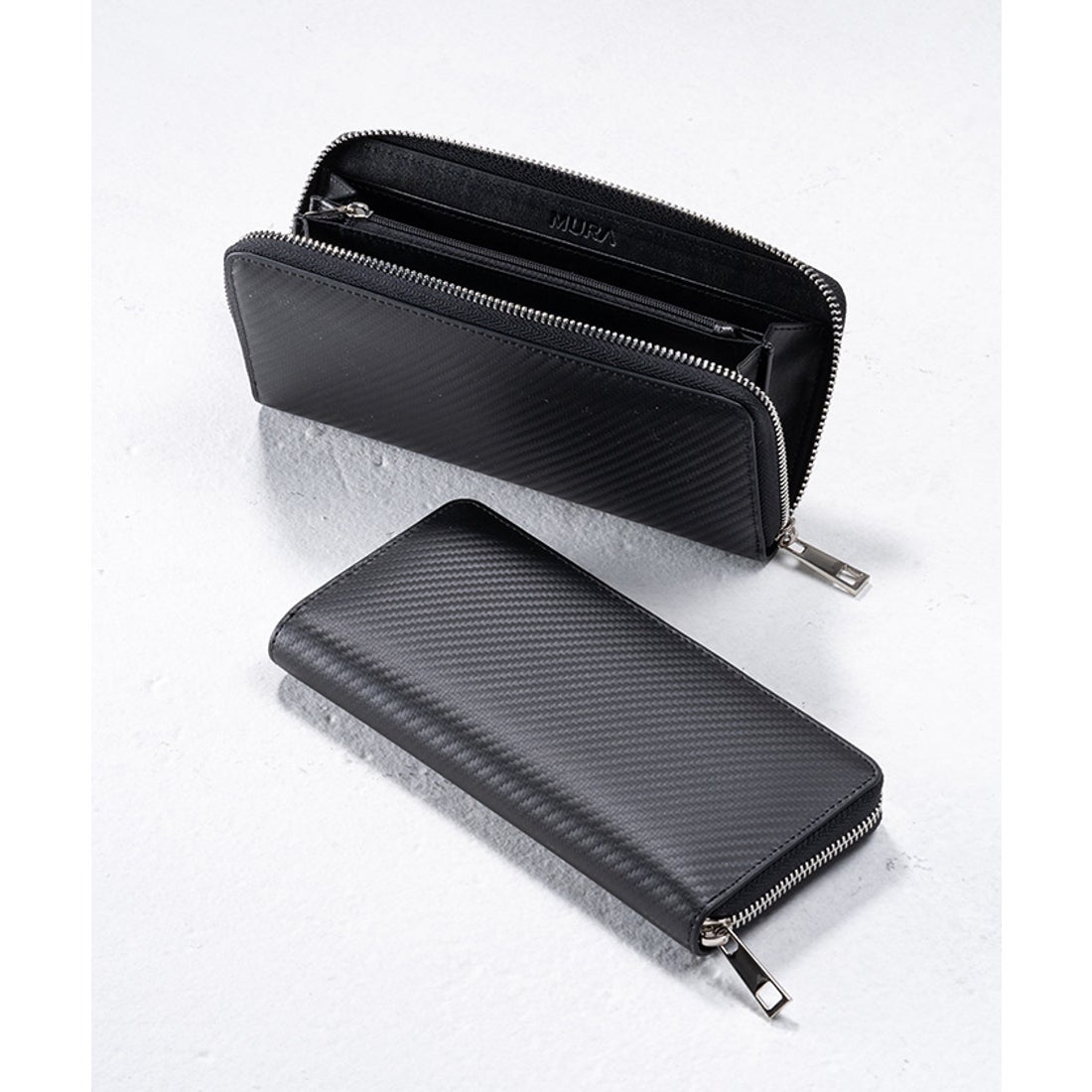 MURA 長財布 財布 メンズ 人気 本革 コードバン調 ラウンドファスナー