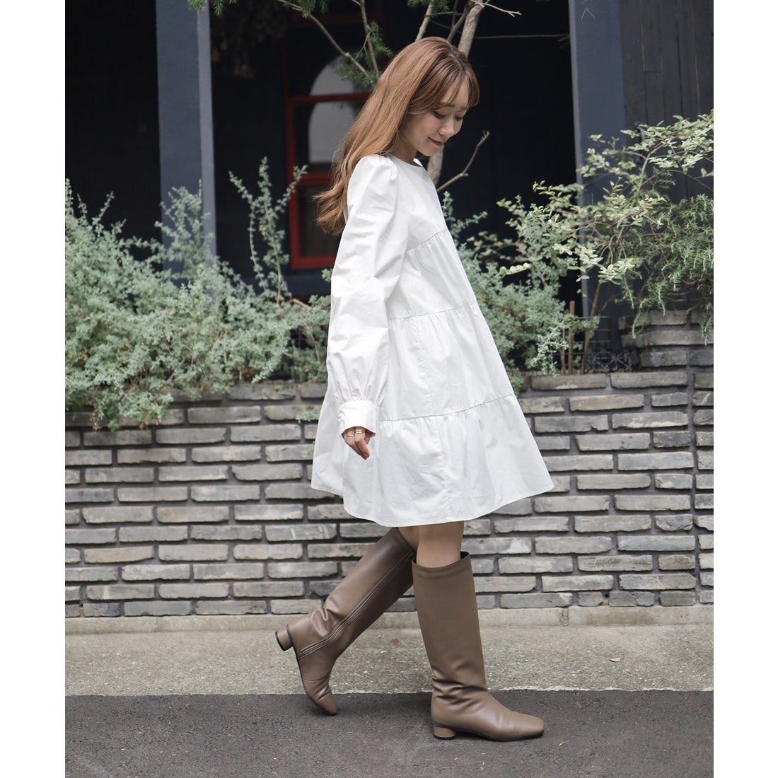 セスト SESTO 防滑ソールのスクエアトゥローヒールロングブーツ