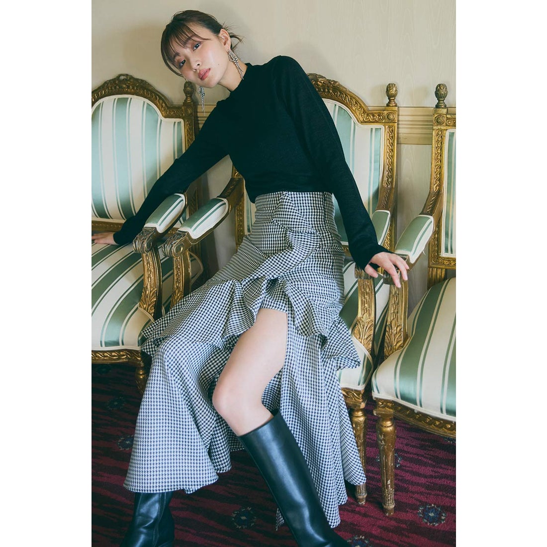 rienda 千鳥フリルスリットスコートショートパンツ Multi_1